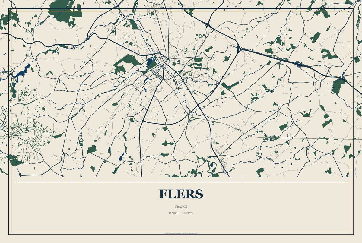 Flers, France City Map Aluminum Sign in Coastal Cutout style