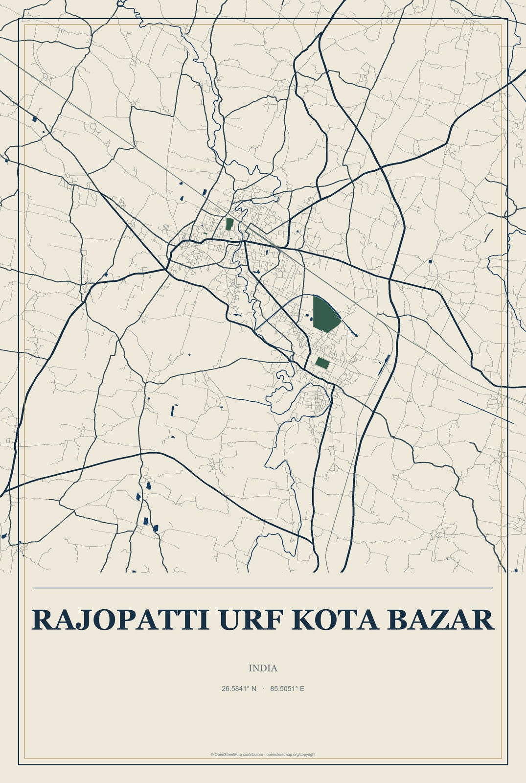 Rajopatti urf Kota Bazar, India City Map Aluminum Sign in Coastal Cutout style