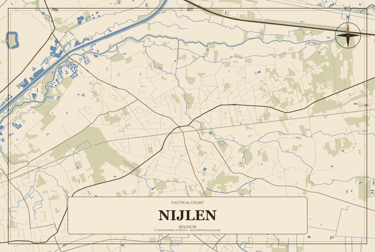 Nijlen, Belgium City Map Aluminum Sign in Heritage Nautical style
