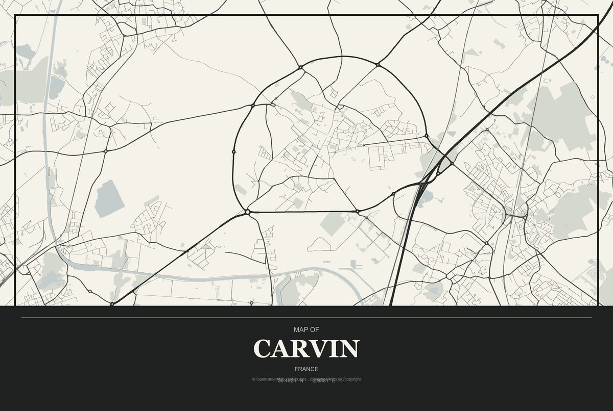 Carvin, France City Map Aluminum Sign in Museum Plaque style