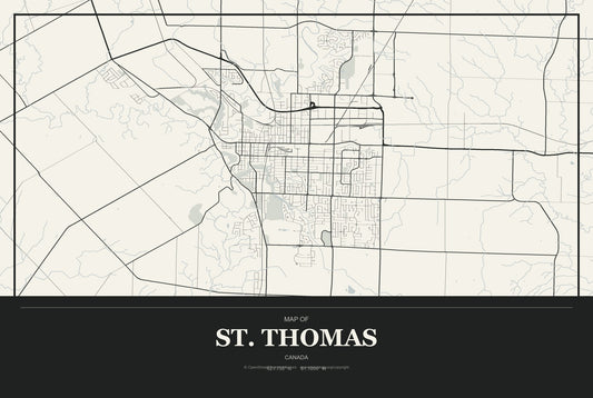 St. Thomas, Canada City Map Aluminum Sign in Museum Plaque style