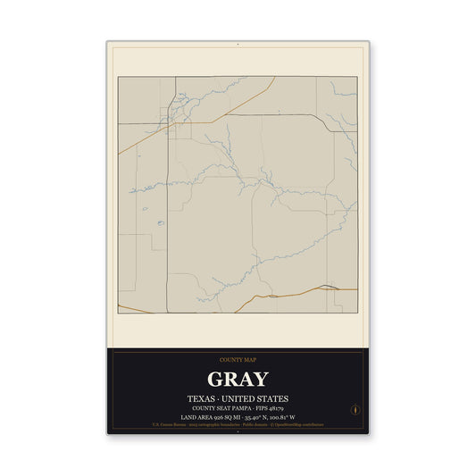 Gray County, Texas Map Aluminum Sign in Museum Plaque style