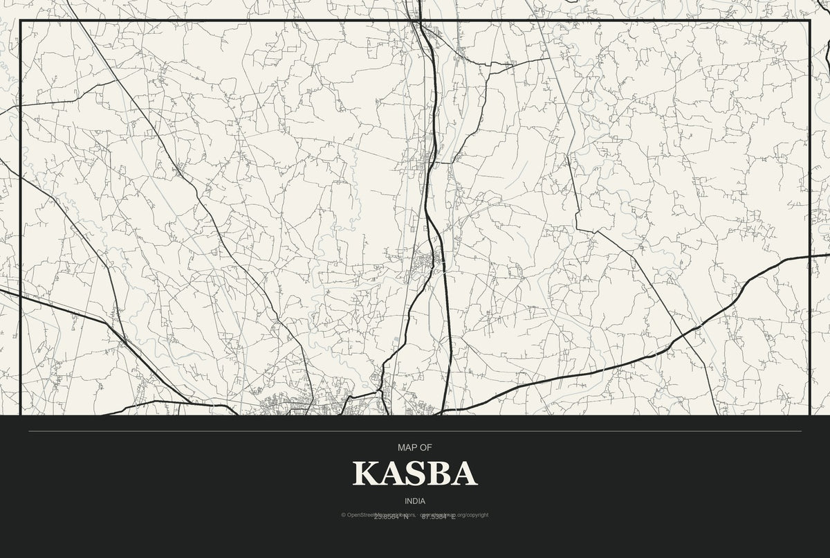 Kasba, India City Map Aluminum Sign in Museum Plaque style