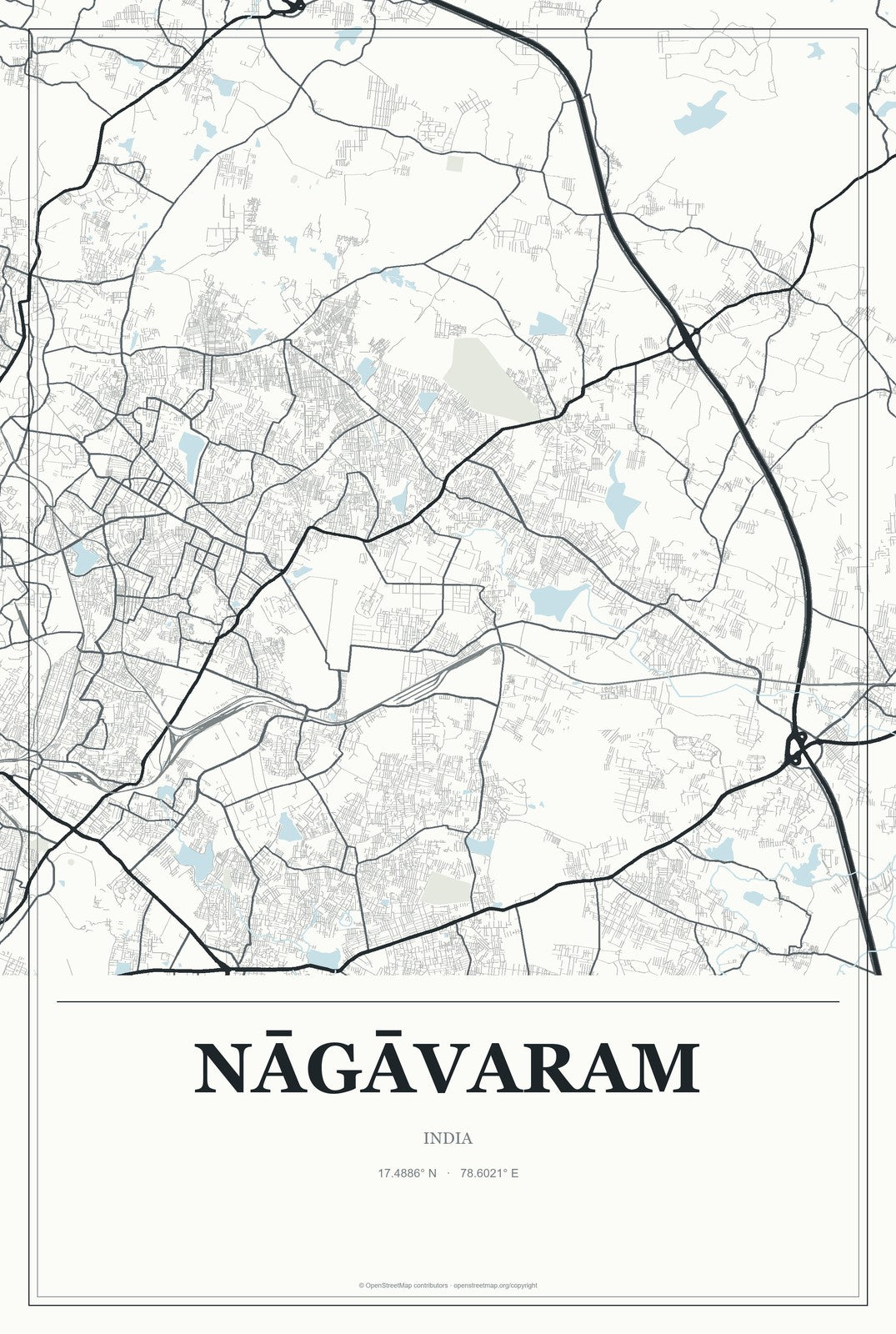 Nāgāvaram, India City Map Aluminum Sign in Gallery Air style