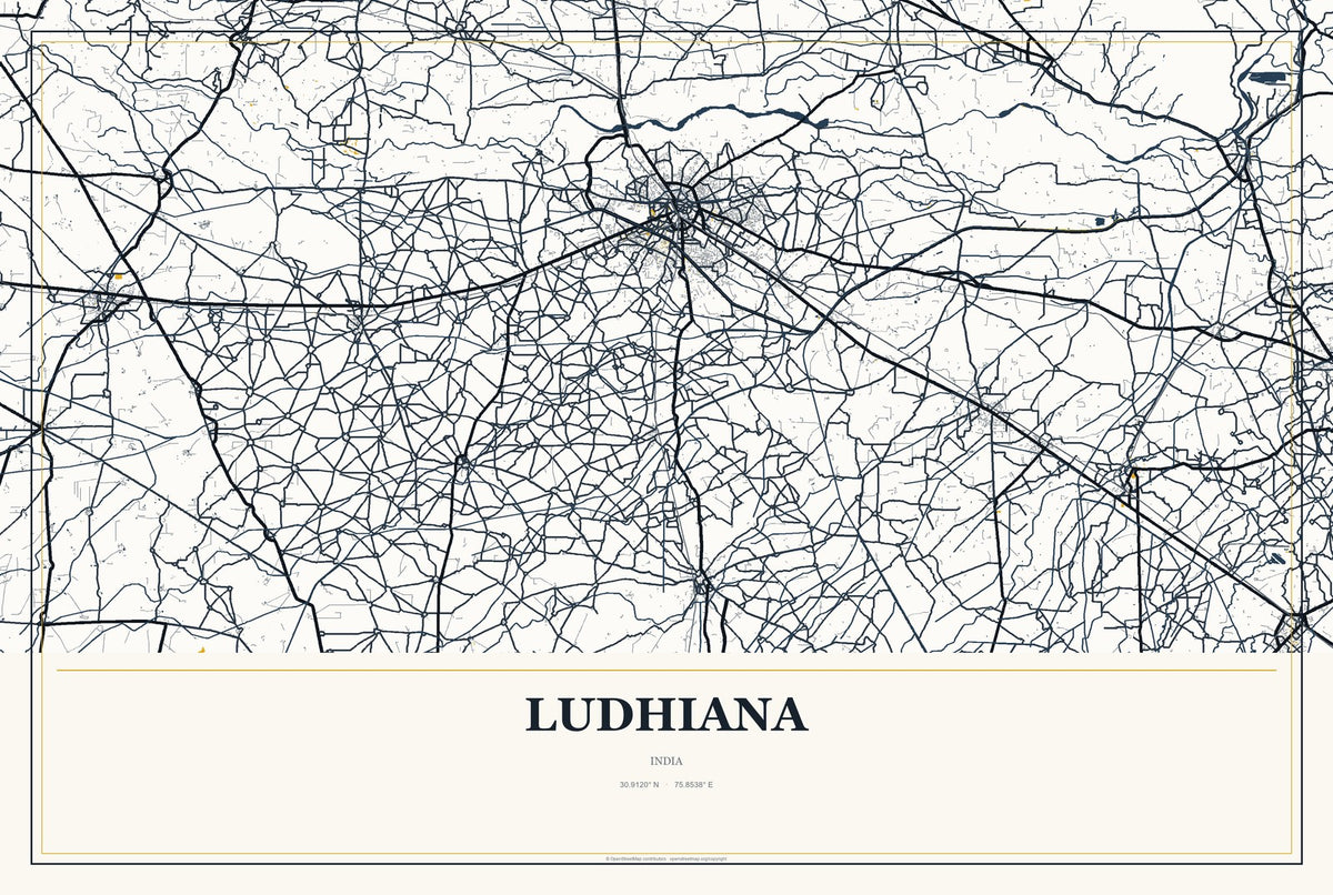 Ludhiana, India City Map Aluminum Sign in Citrine Modern style