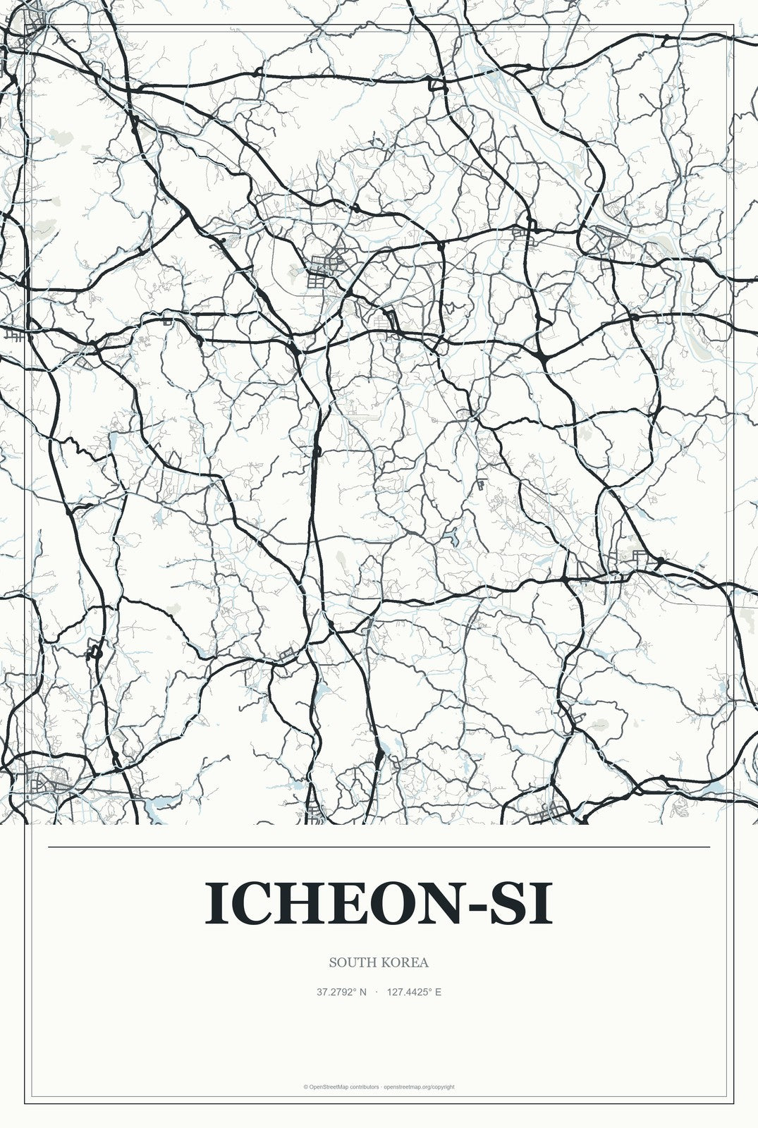 Icheon-si, South Korea City Map Aluminum Sign in Gallery Air style