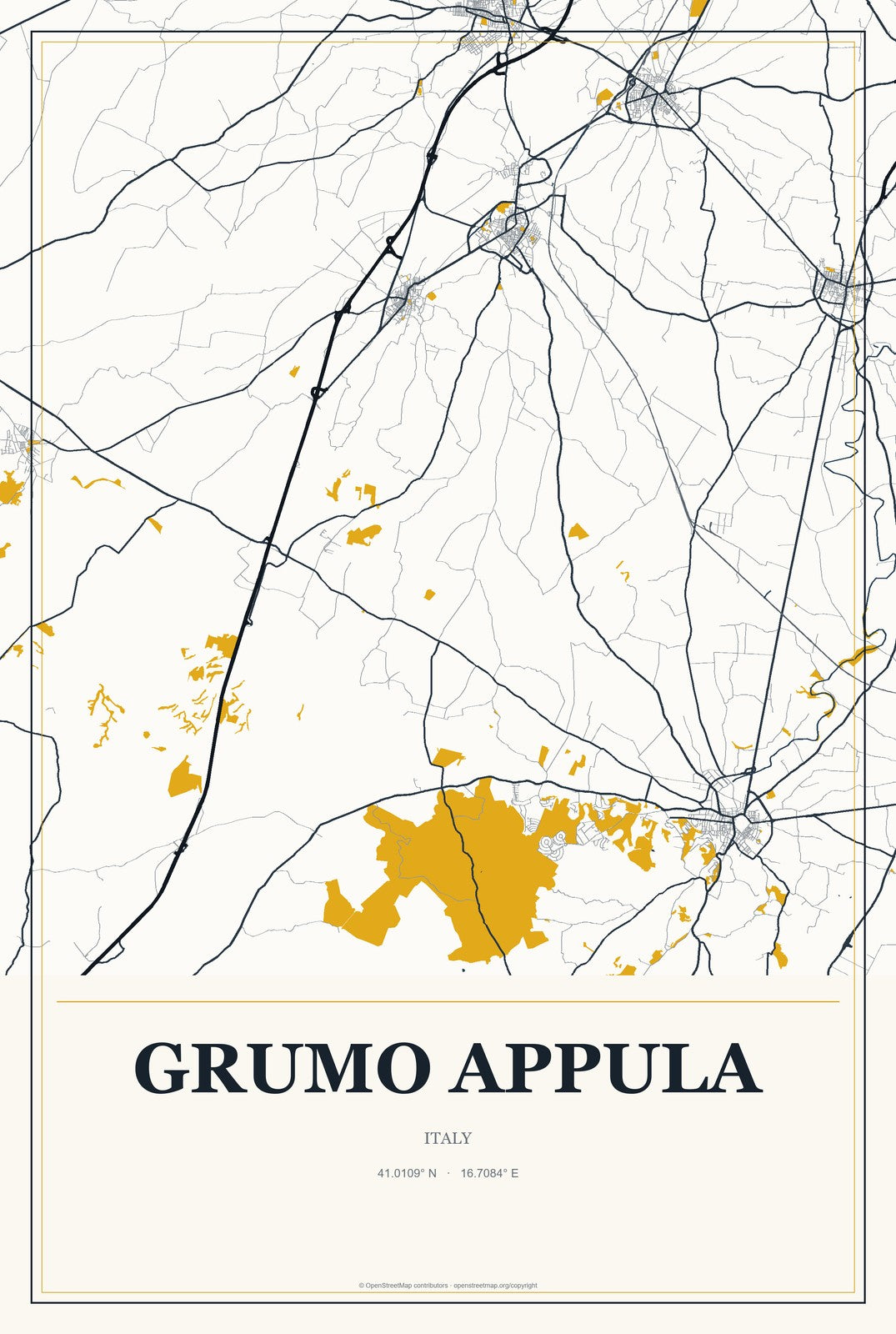 Grumo Appula, Italy City Map Aluminum Sign in Citrine Modern style