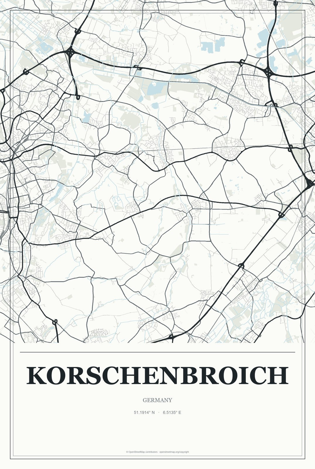 Korschenbroich, Germany City Map Aluminum Sign in Gallery Air style