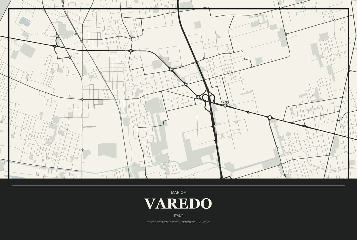 Varedo, Italy City Map Aluminum Sign in Museum Plaque style