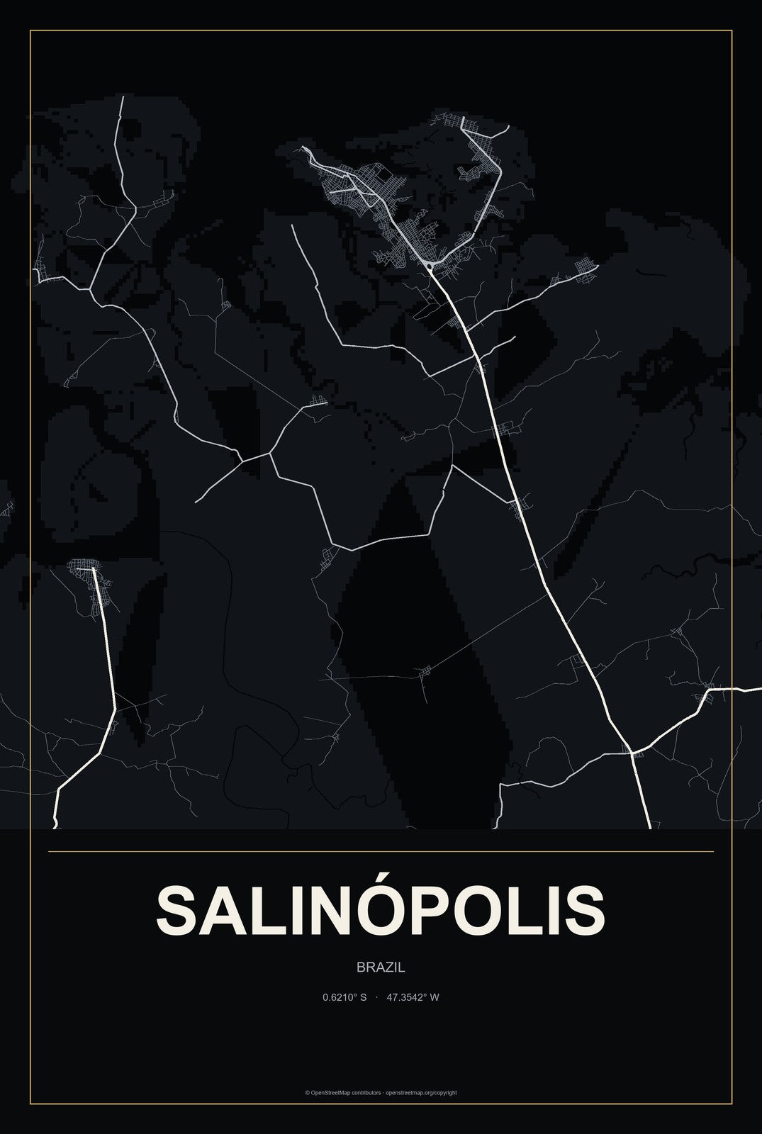 Salinópolis, Brazil City Map Aluminum Sign in Metropolitan Noir style