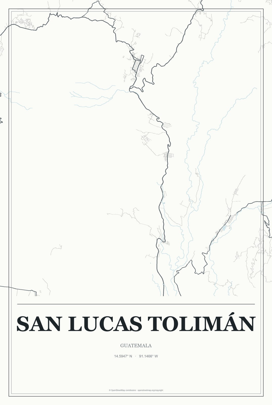 San Lucas Tolimán, Guatemala City Map Aluminum Sign in Gallery Air style