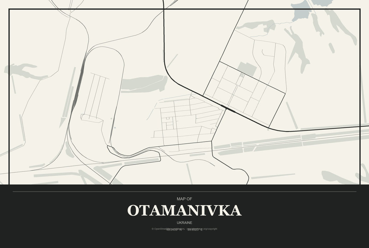 Otamanivka, Ukraine City Map Aluminum Sign in Museum Plaque style