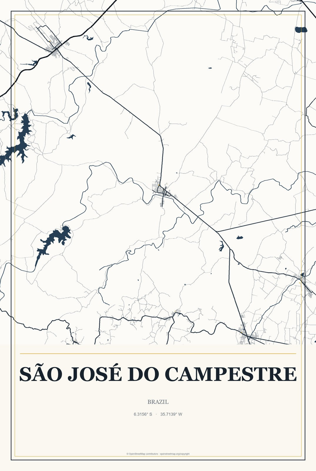 São José do Campestre, Brazil City Map Aluminum Sign in Citrine Modern style