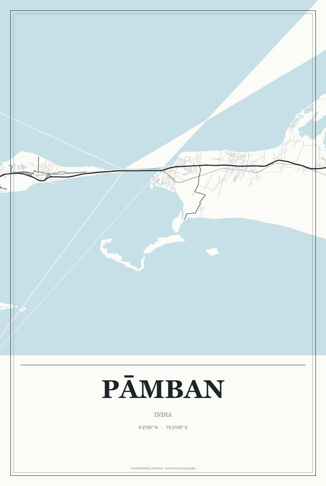 Pāmban, India City Map Aluminum Sign in Gallery Air style