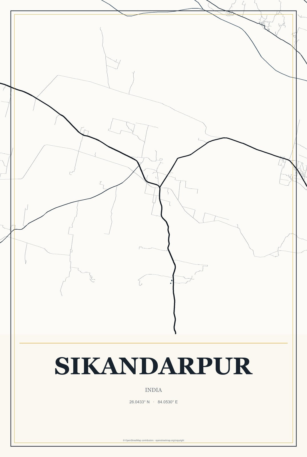Sikandarpur, India City Map Aluminum Sign in Citrine Modern style