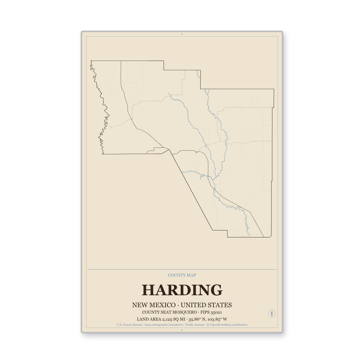 Harding County, New Mexico Map Aluminum Sign in Heritage Nautical style