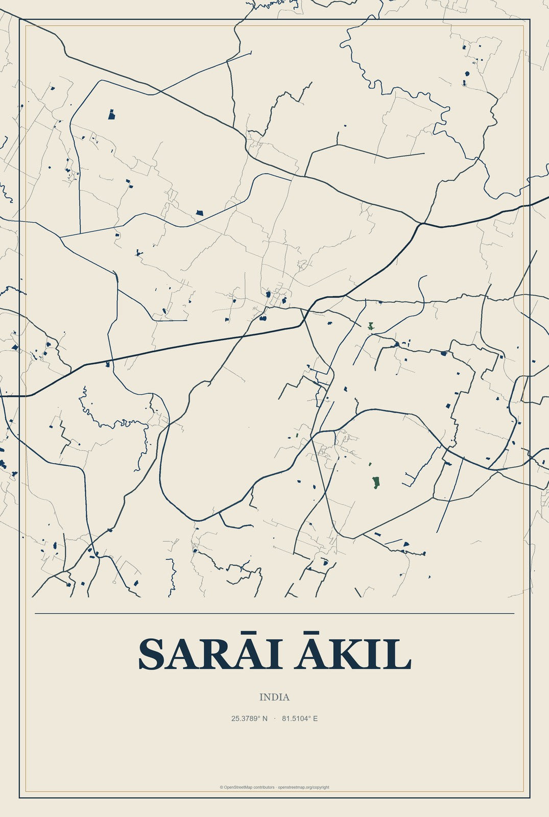 Sarāi Ākil, India City Map Aluminum Sign in Coastal Cutout style