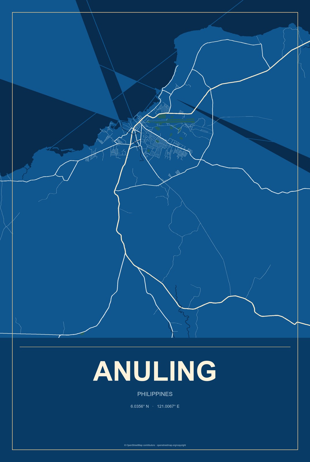 Anuling, Philippines City Map Aluminum Sign in Harbor Cobalt style