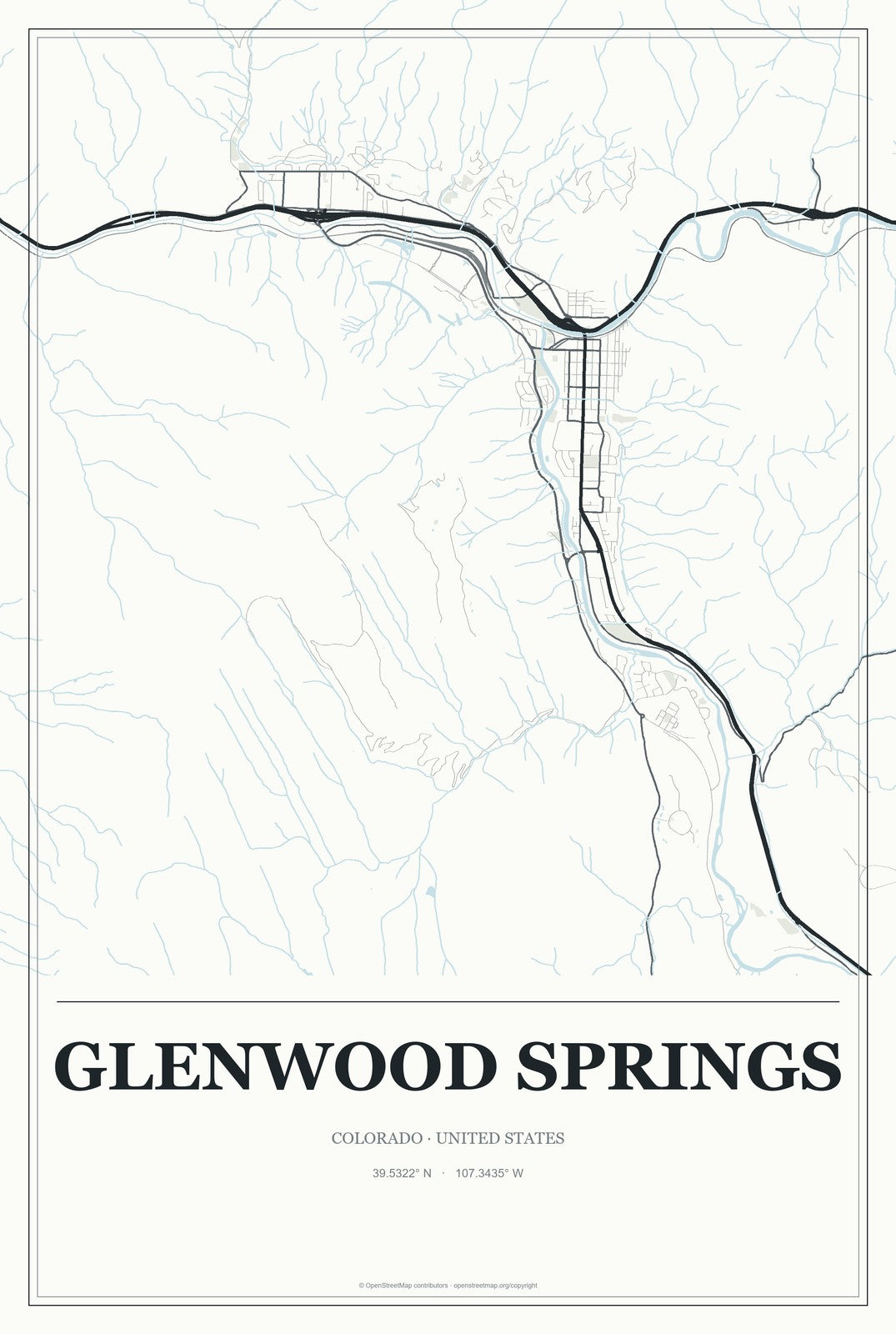 Glenwood Springs, Colorado City Map Aluminum Sign in Gallery Air style