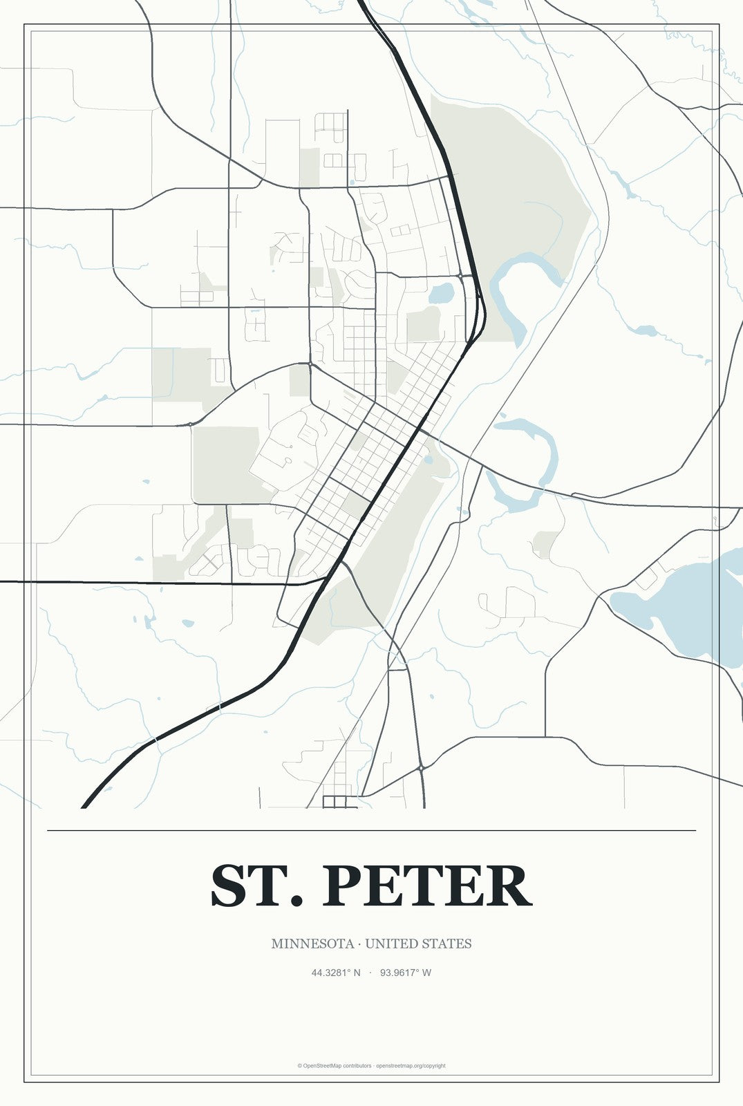 St. Peter, Minnesota City Map Aluminum Sign in Gallery Air style