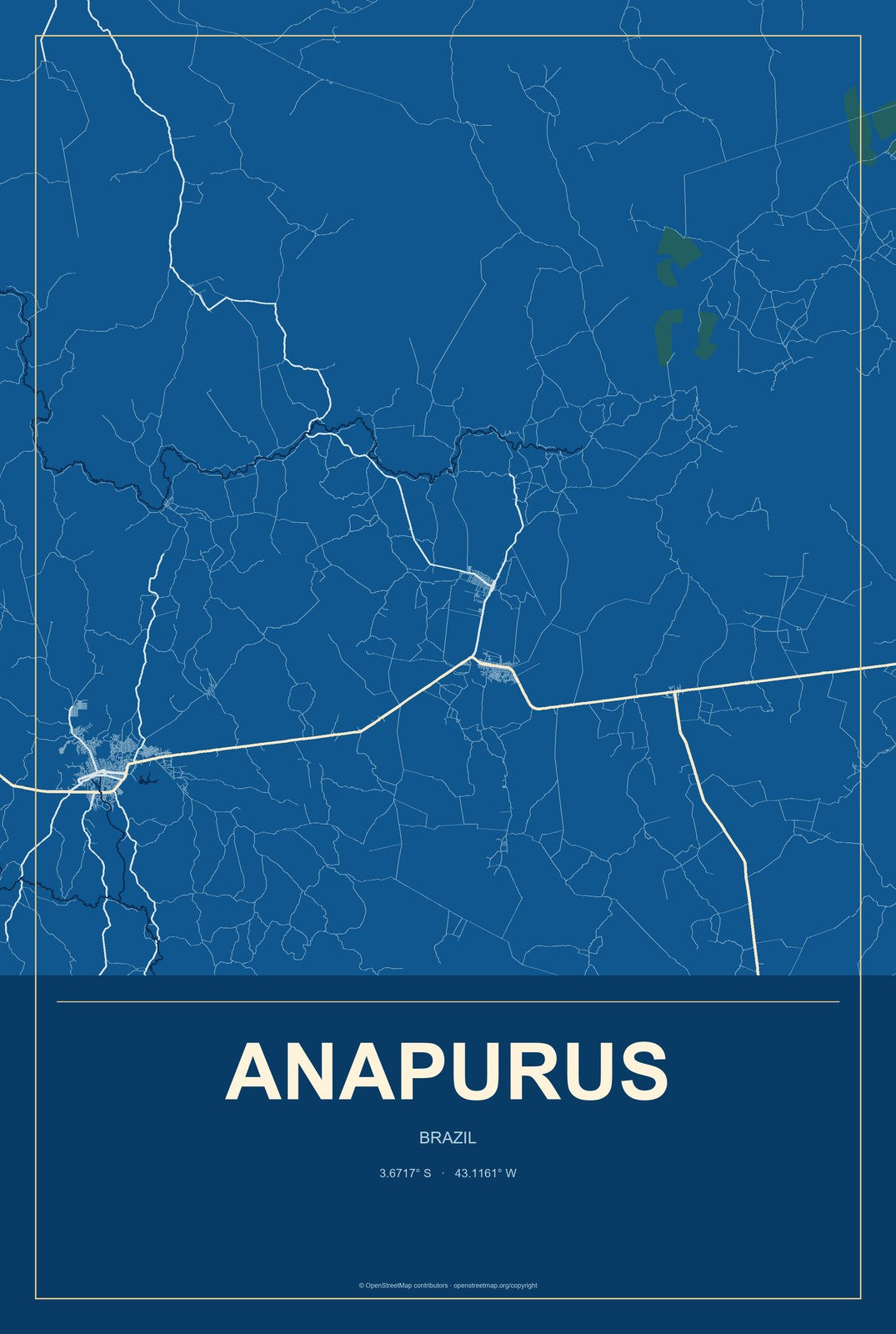 Anapurus, Brazil City Map Aluminum Sign in Harbor Cobalt style