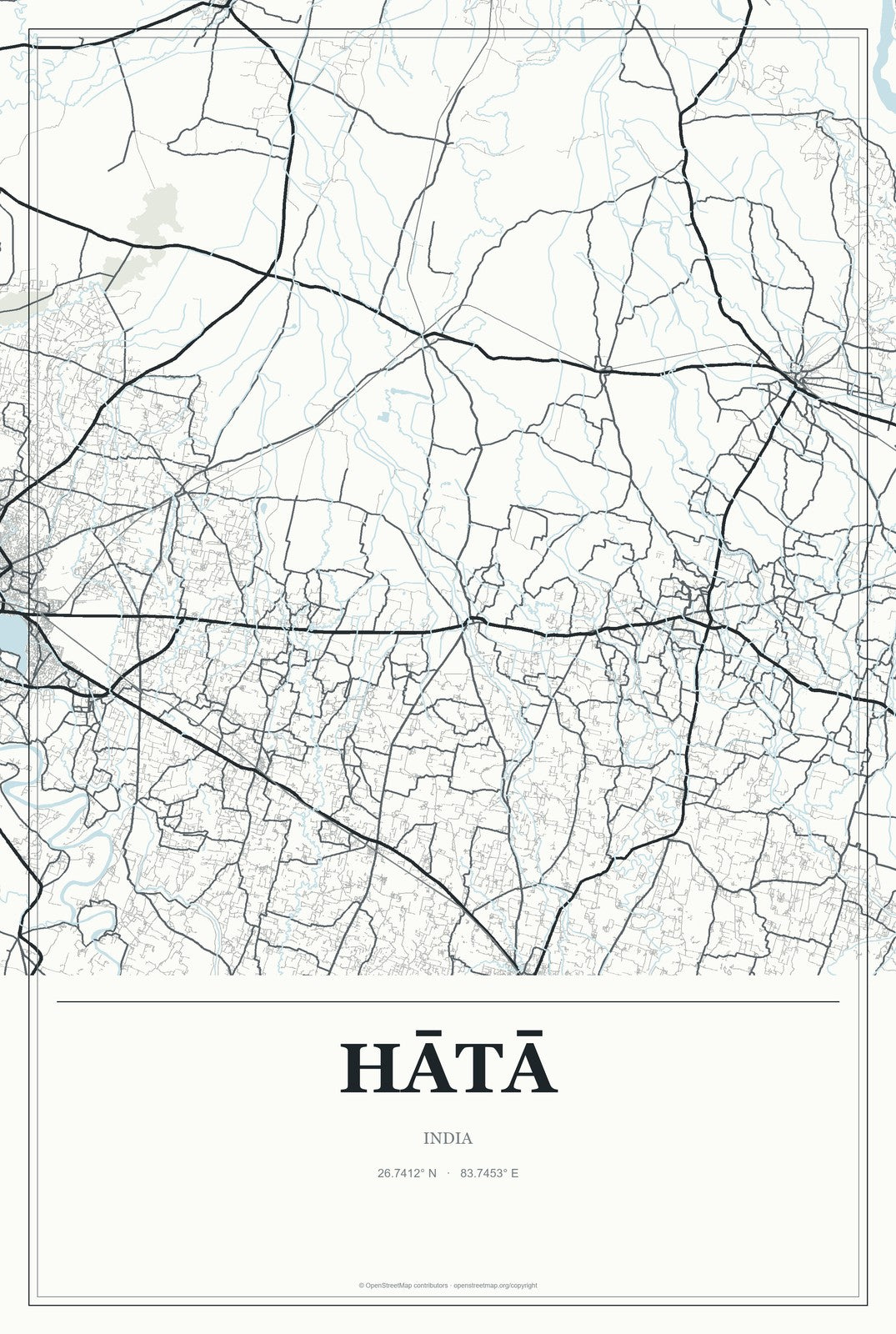 Hātā, India City Map Aluminum Sign in Gallery Air style