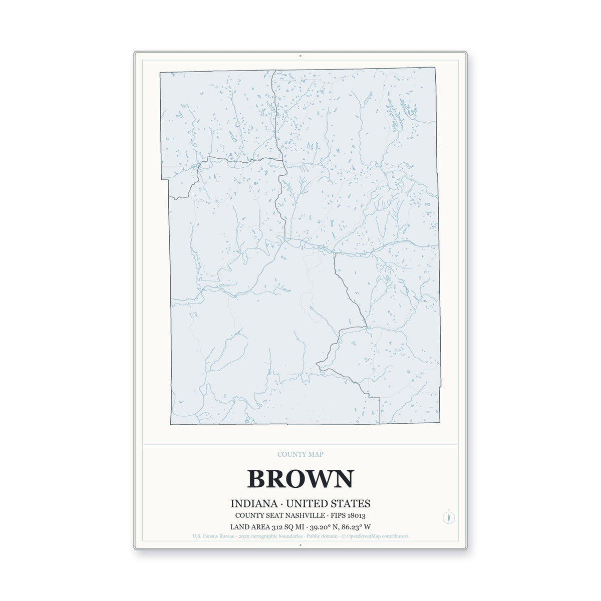 Brown County, Indiana Map Aluminum Sign in Gallery Air style