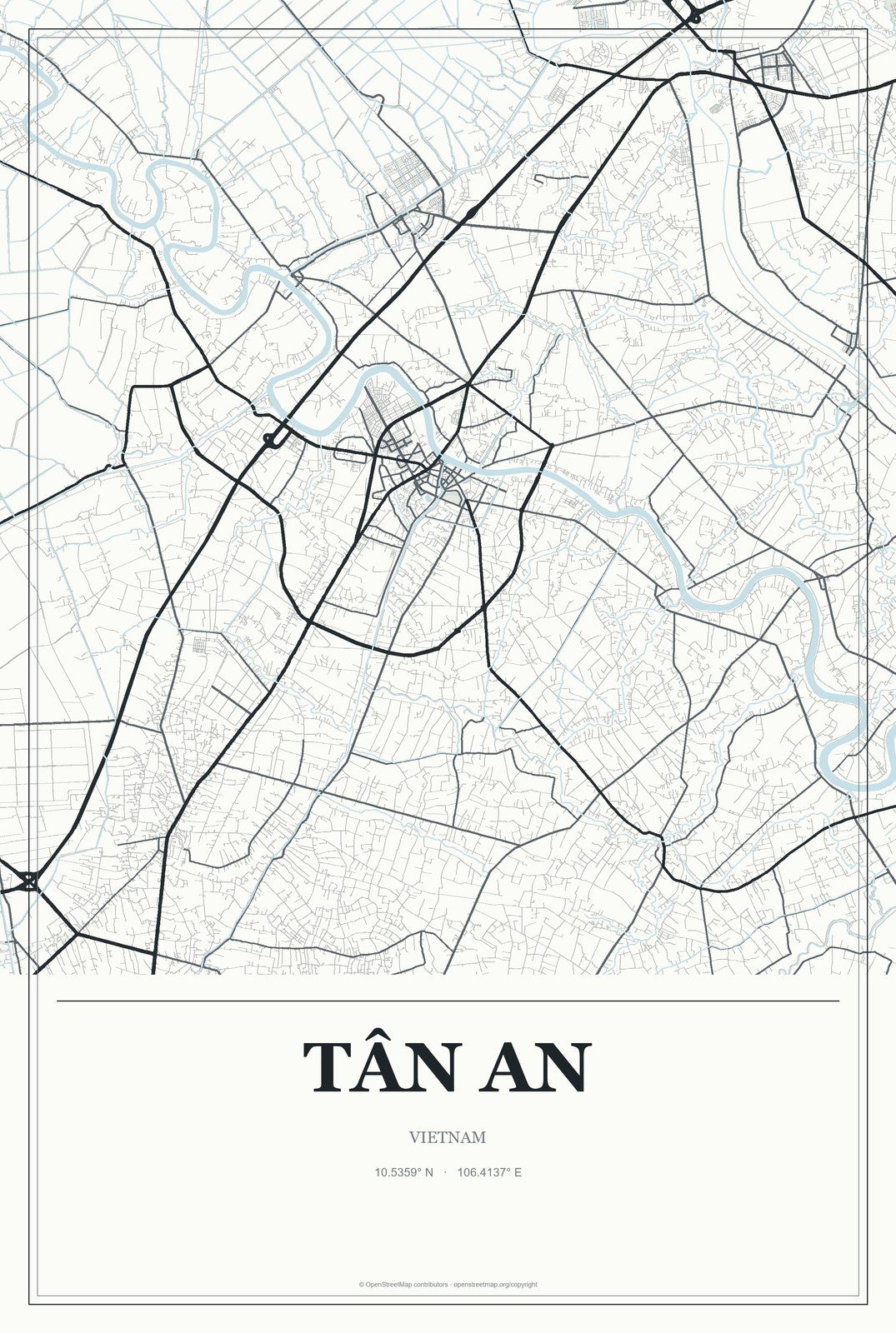 Tân An, Vietnam City Map Aluminum Sign in Gallery Air style