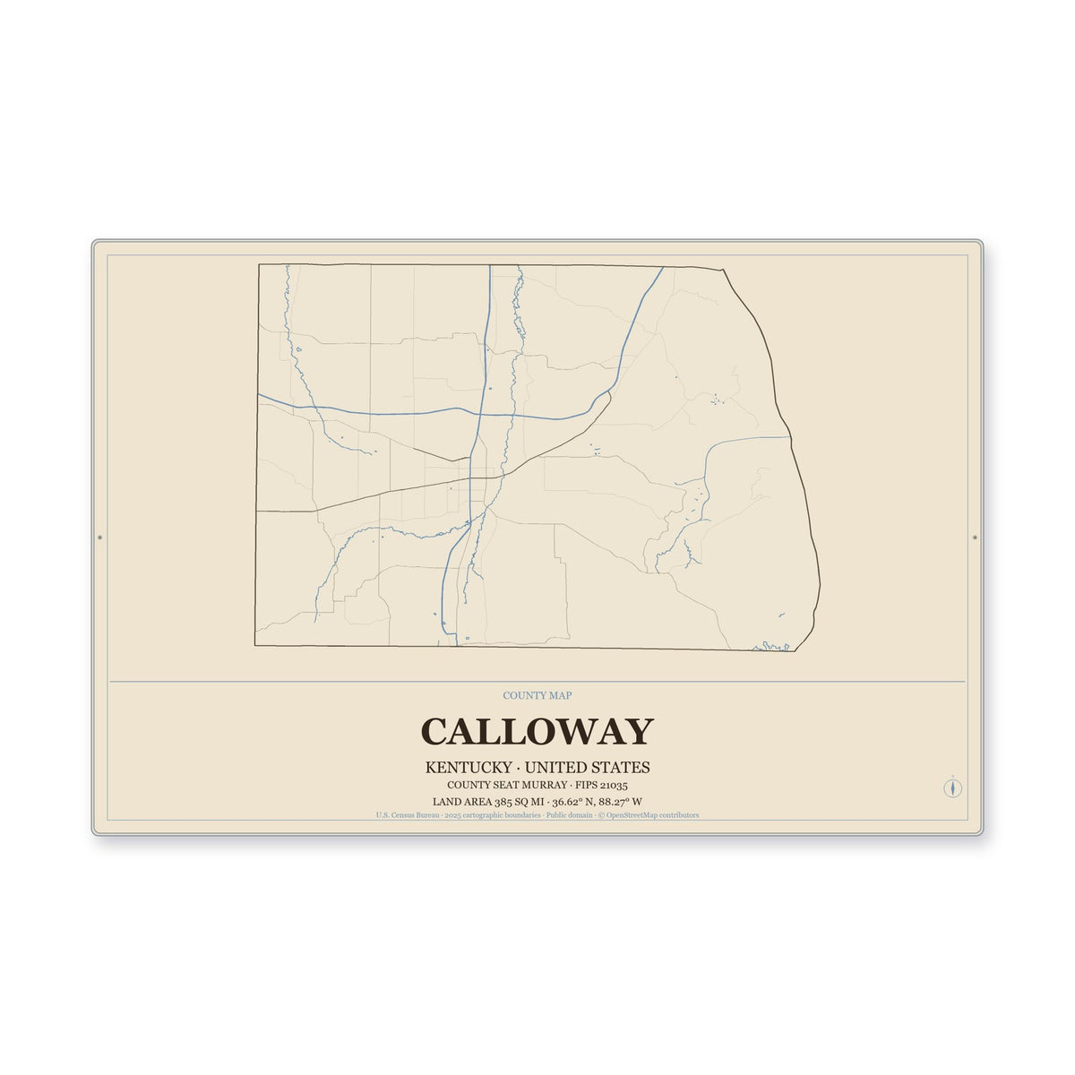 Calloway County, Kentucky Map Aluminum Sign in Heritage Nautical style