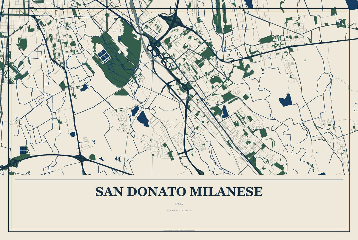 San Donato Milanese, Italy City Map Aluminum Sign in Coastal Cutout style