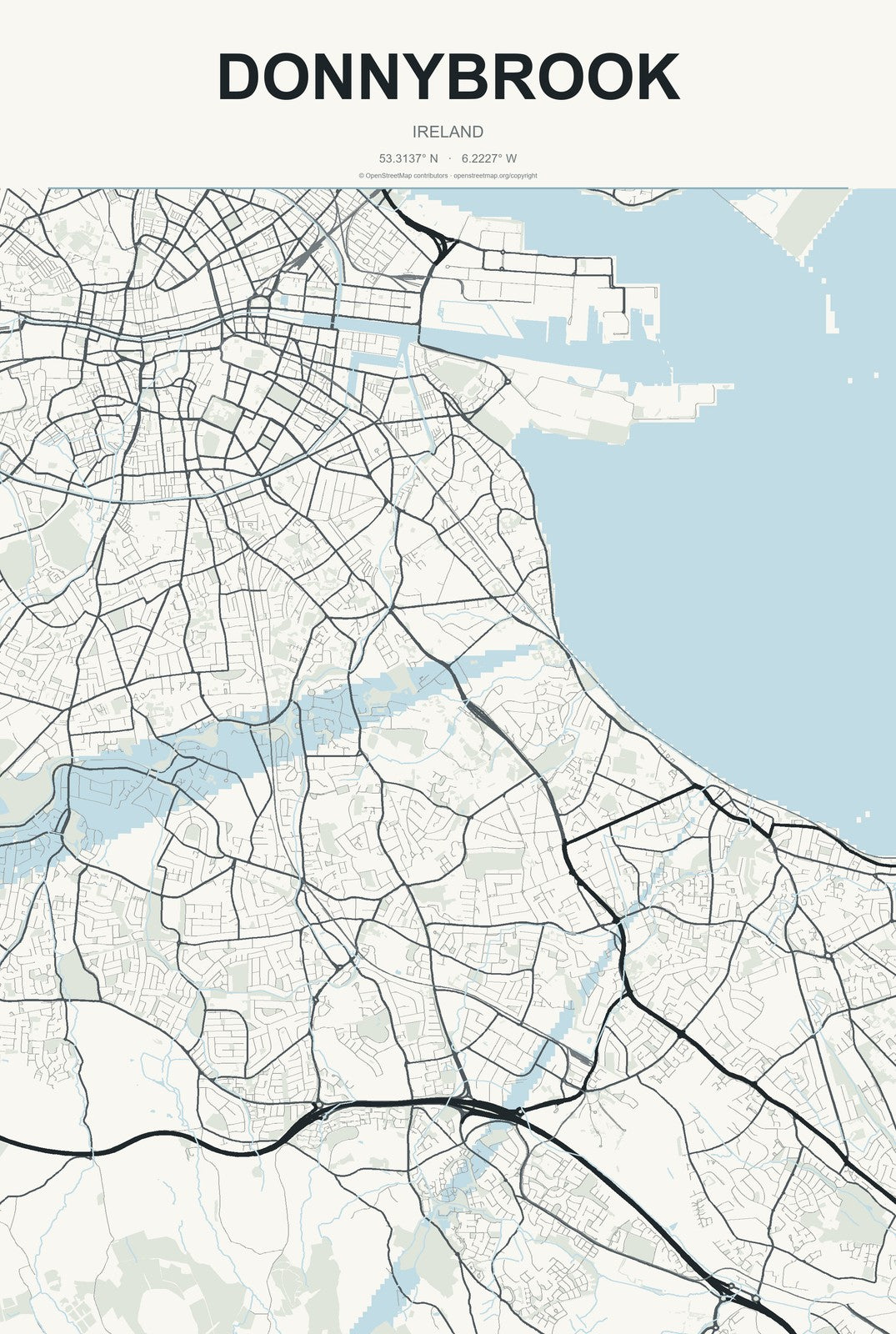 Donnybrook, Ireland City Map Aluminum Sign in Headline Atlas style