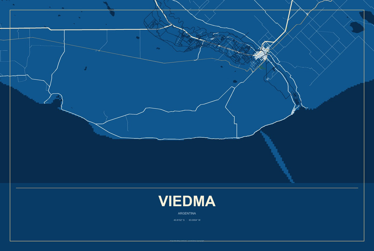 Viedma, Argentina City Map Aluminum Sign in Harbor Cobalt style