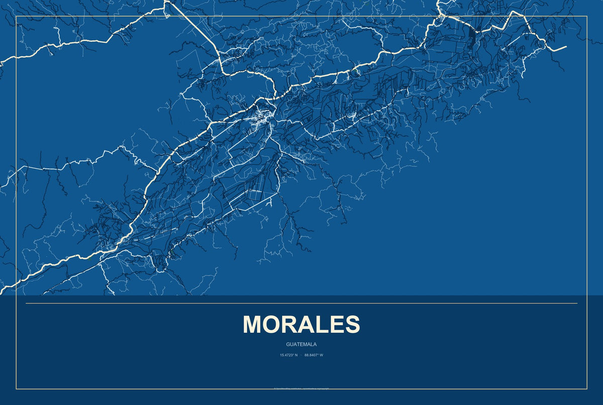 Morales, Guatemala City Map Aluminum Sign in Harbor Cobalt style