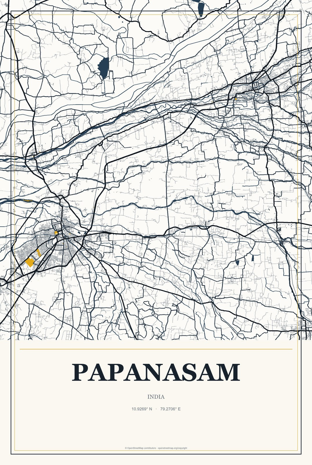 Papanasam, India City Map Aluminum Sign in Citrine Modern style