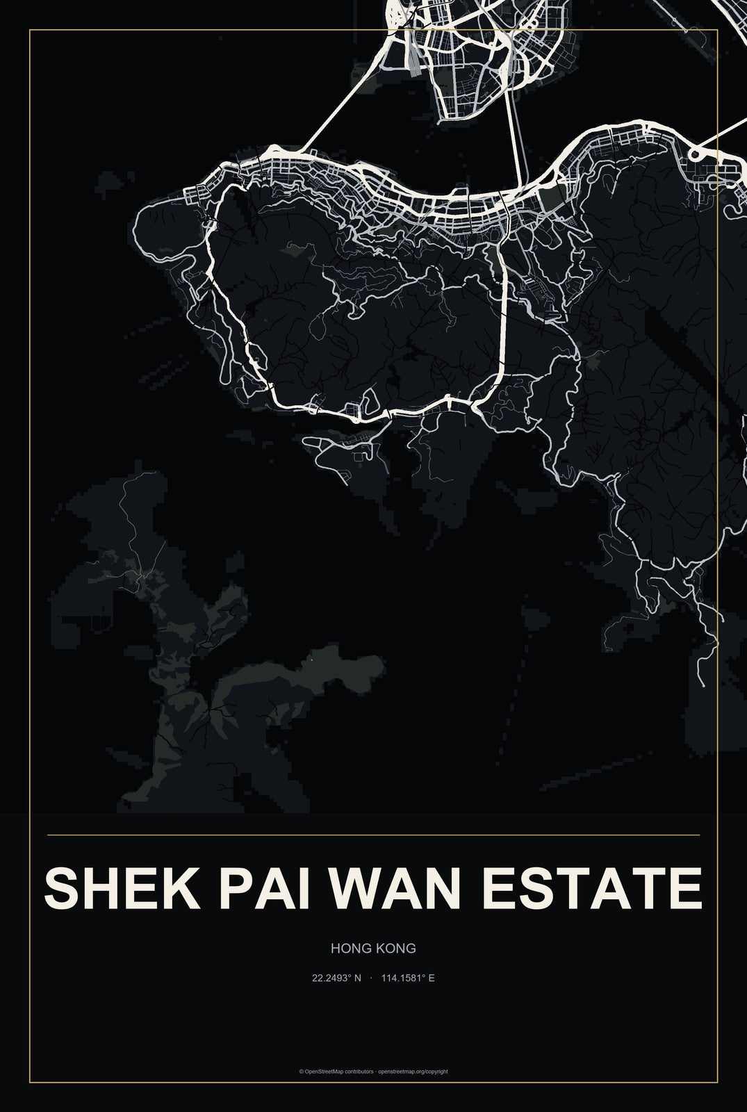 Shek Pai Wan Estate, Hong Kong City Map Aluminum Sign in Metropolitan Noir style