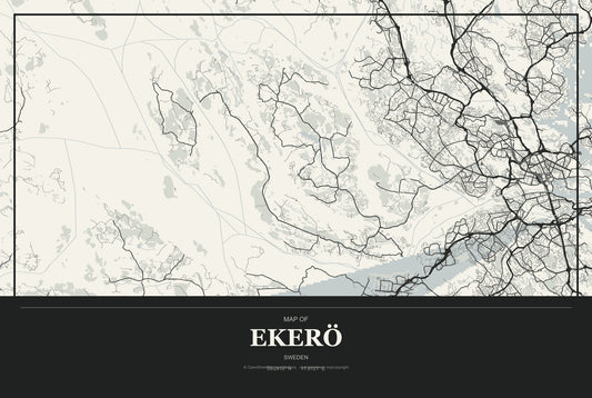 Ekerö, Sweden City Map Aluminum Sign in Museum Plaque style