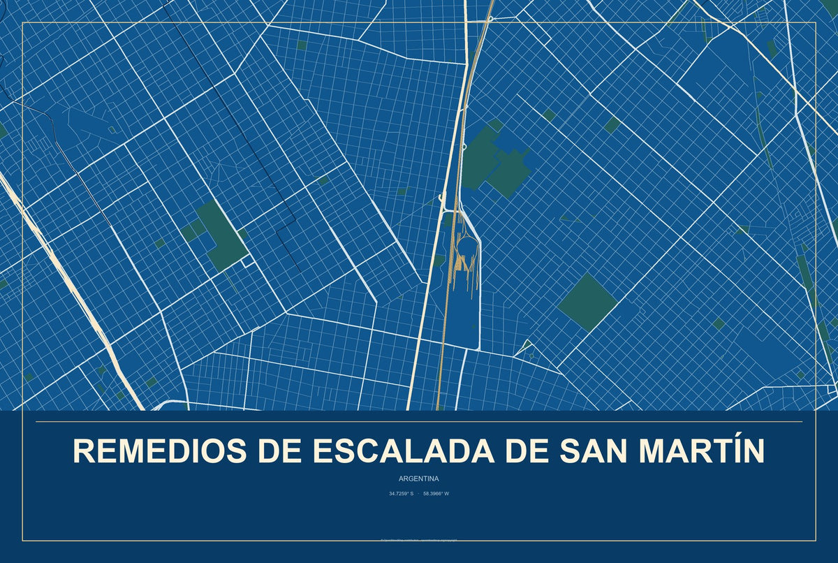 Remedios de Escalada de San Martín, Argentina City Map Aluminum Sign in Harbor Cobalt style