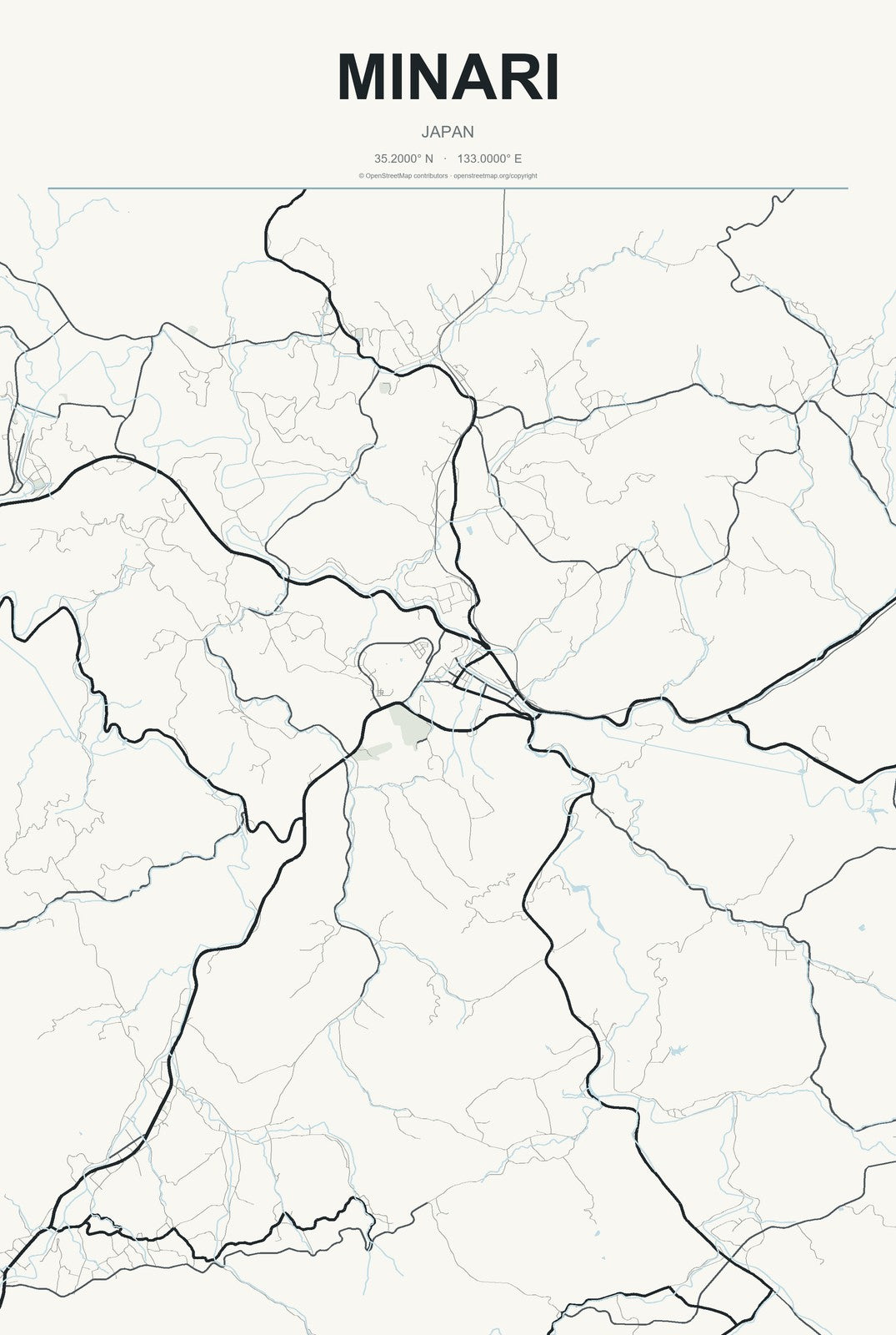 Minari, Japan City Map Aluminum Sign in Headline Atlas style