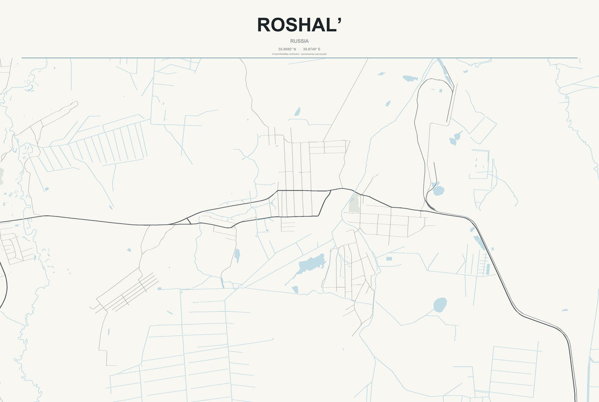 Roshal’, Russia City Map Aluminum Sign in Headline Atlas style