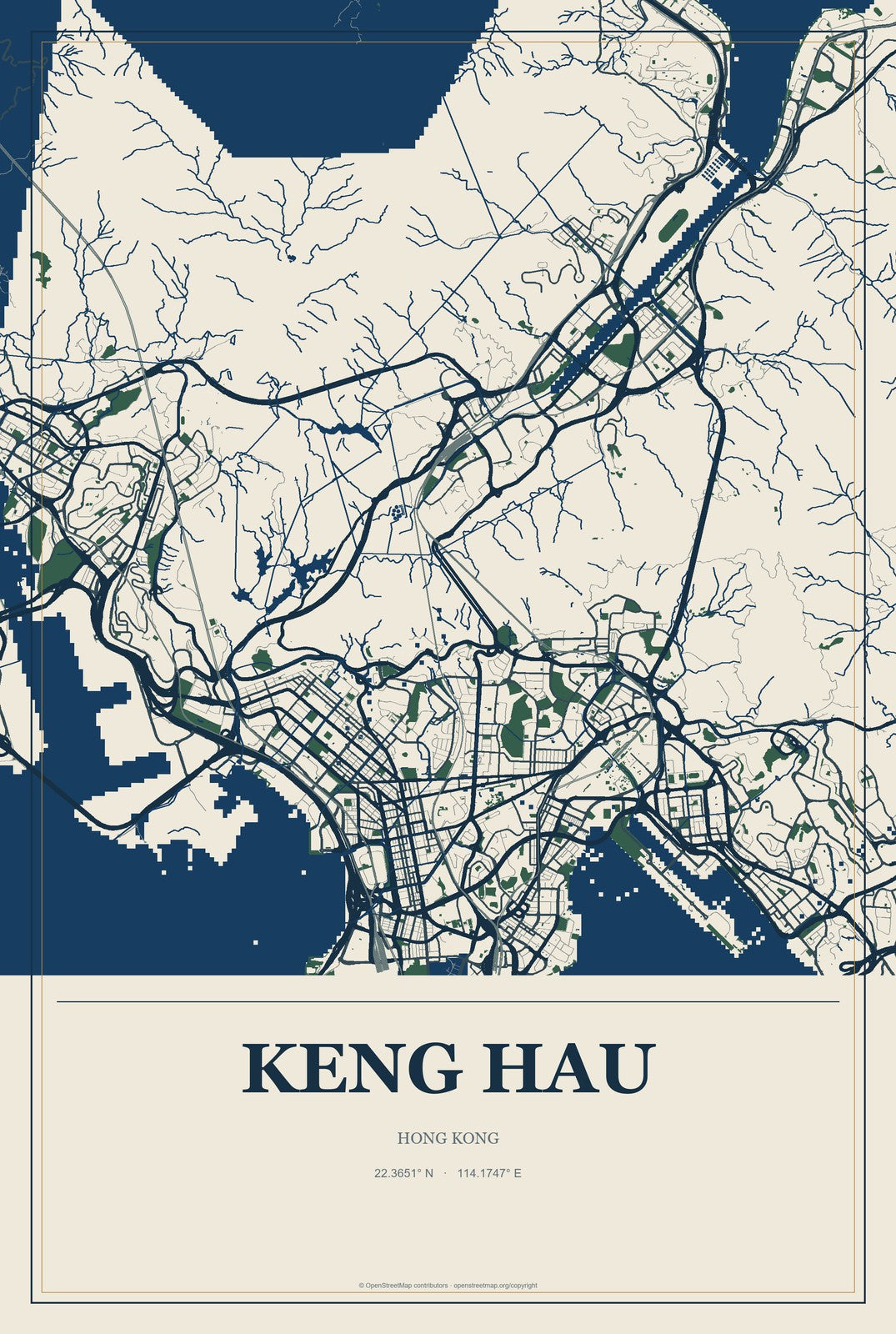 Keng Hau, Hong Kong City Map Aluminum Sign in Coastal Cutout style