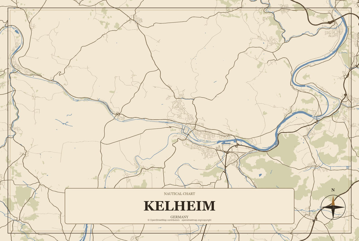 Kelheim, Germany City Map Aluminum Sign in Heritage Nautical style