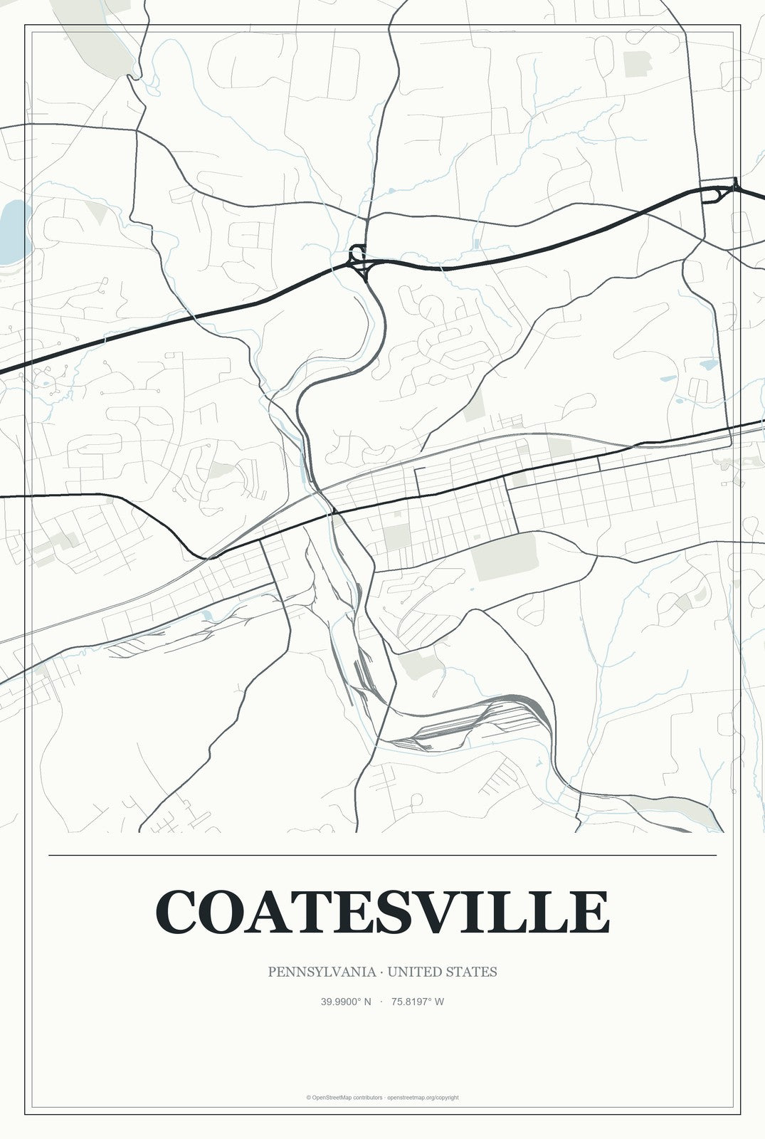 Coatesville, Pennsylvania City Map Aluminum Sign in Gallery Air style