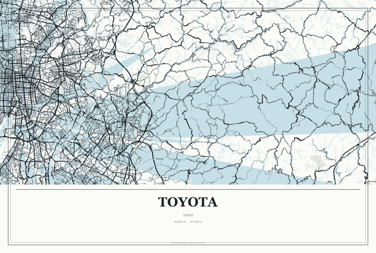 Toyota, Aichi, Japan City Map Aluminum Sign in Gallery Air style