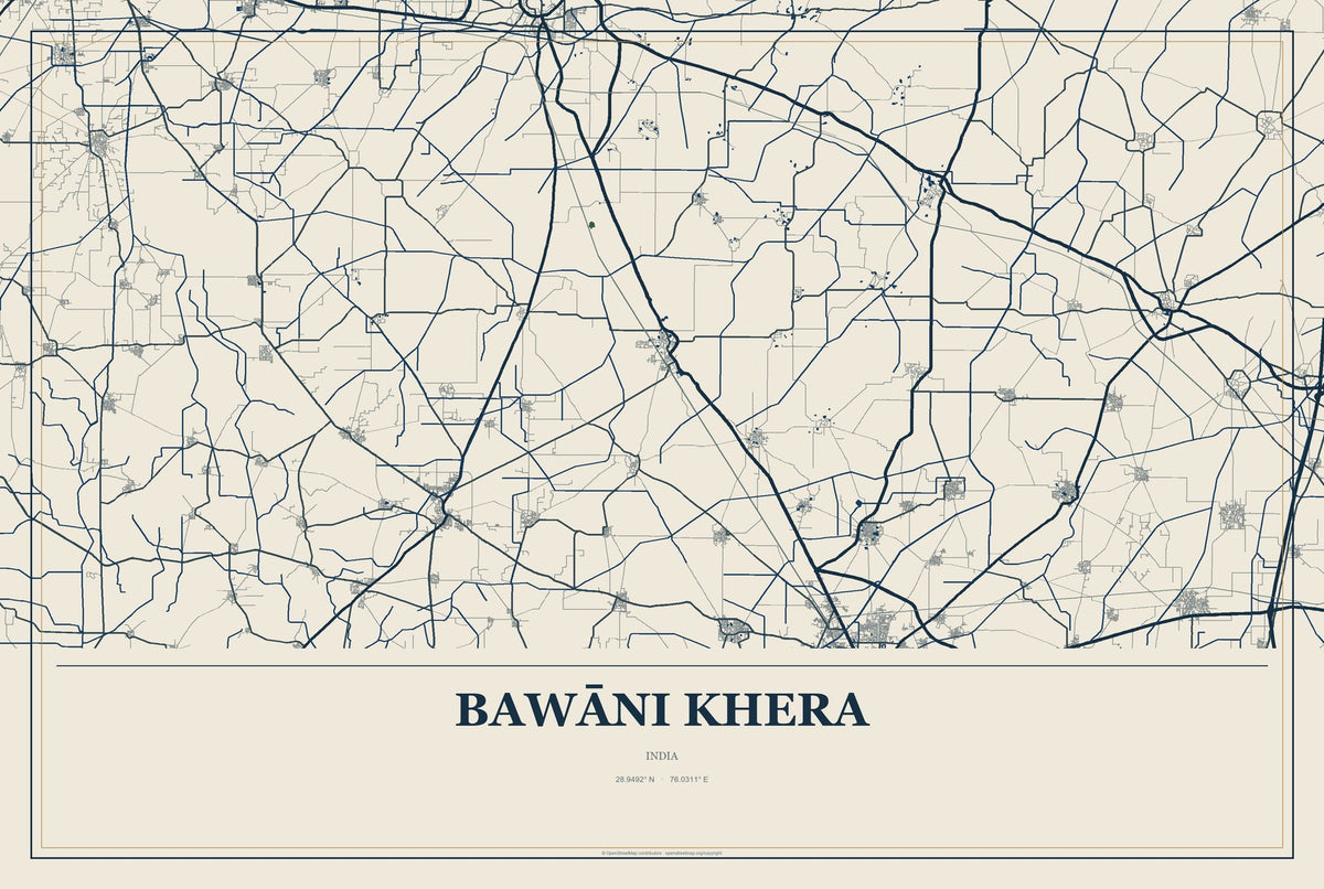 Bawāni Khera, India City Map Aluminum Sign in Coastal Cutout style