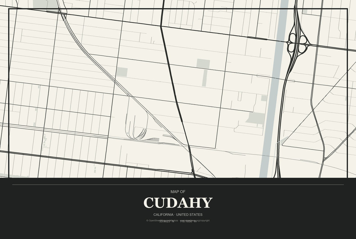 Cudahy, California City Map Aluminum Sign in Museum Plaque style