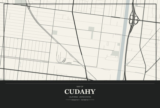Cudahy, California City Map Aluminum Sign in Museum Plaque style