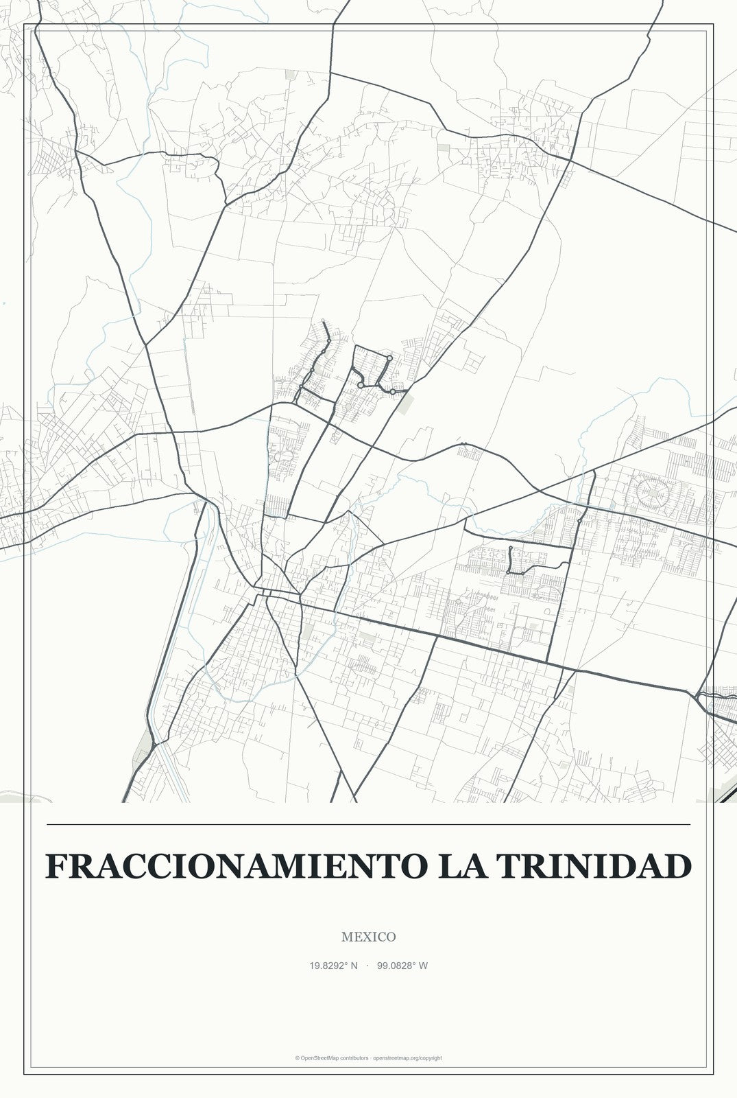 Fraccionamiento la Trinidad, Mexico City Map Aluminum Sign in Gallery Air style