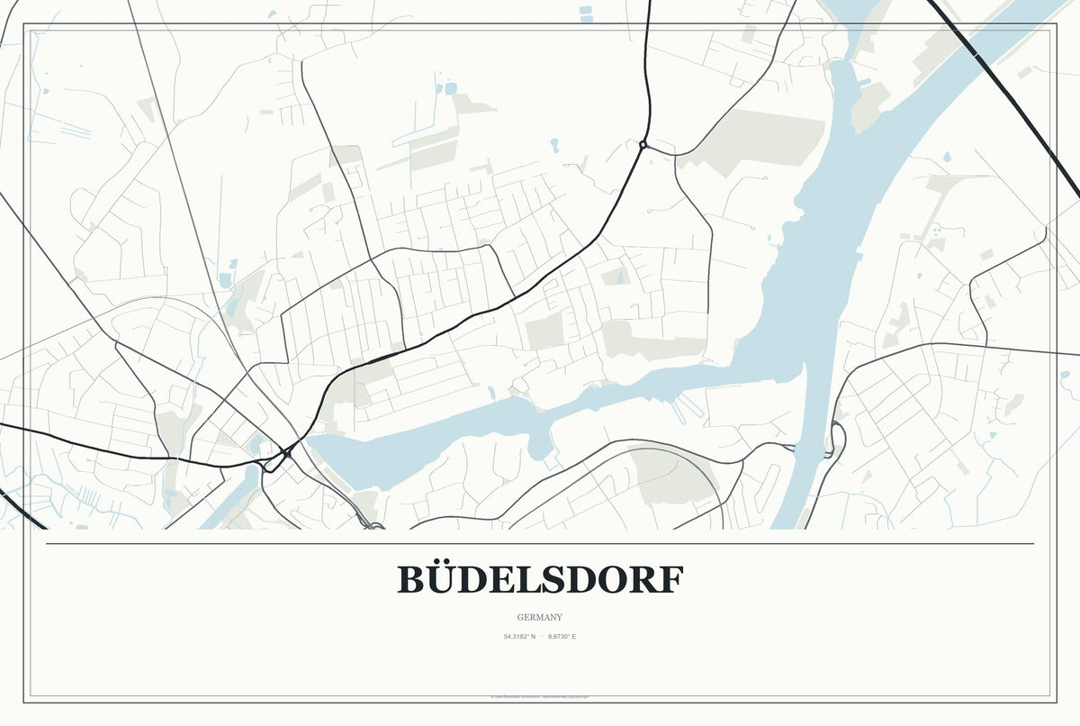 Büdelsdorf, Germany City Map Aluminum Sign in Gallery Air style