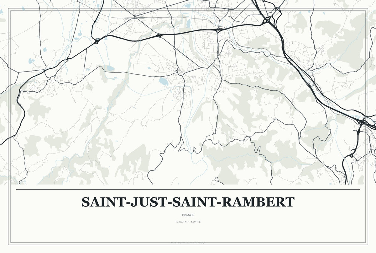 Saint-Just-Saint-Rambert, France City Map Aluminum Sign in Gallery Air style