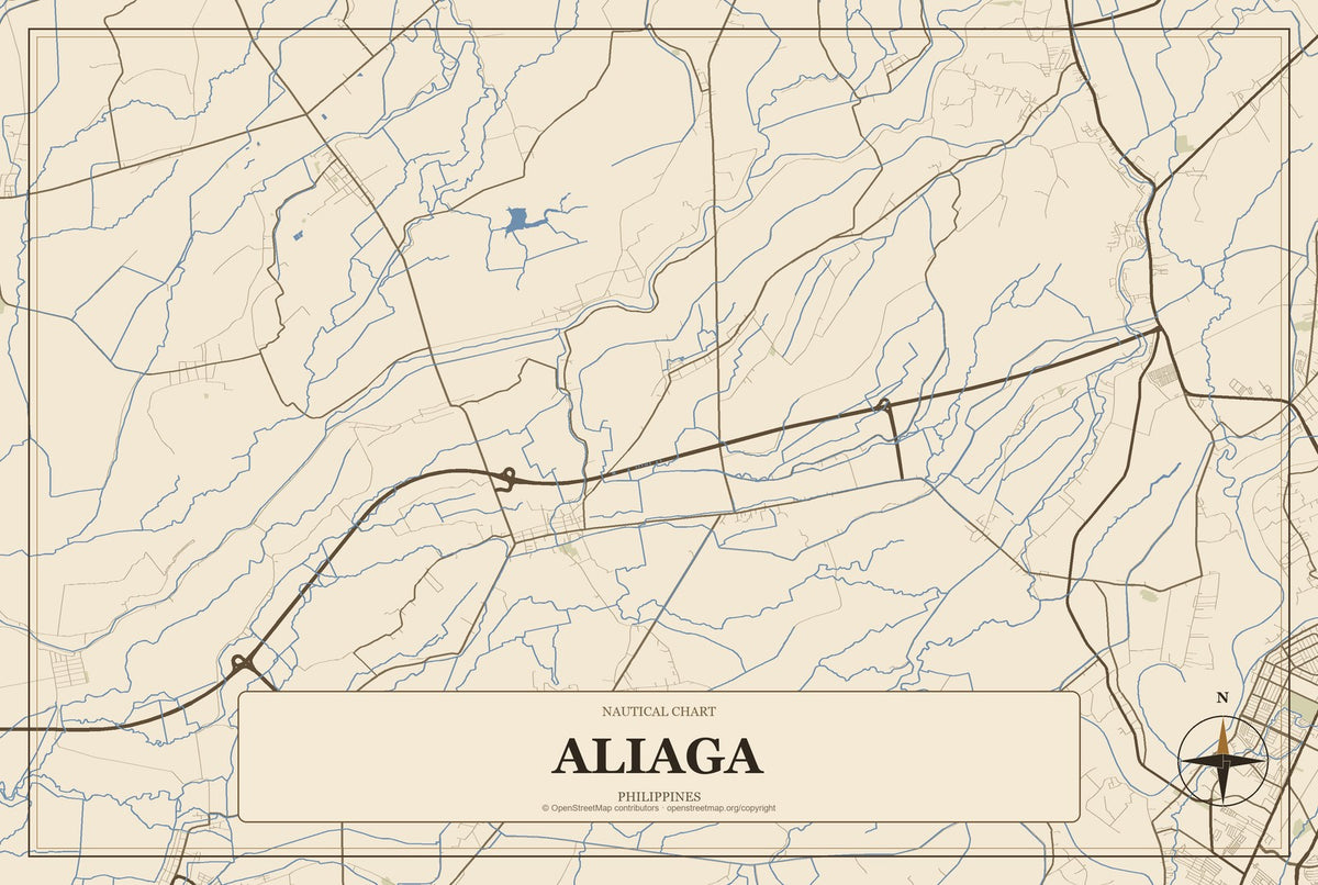 Aliaga, Philippines City Map Aluminum Sign in Heritage Nautical style
